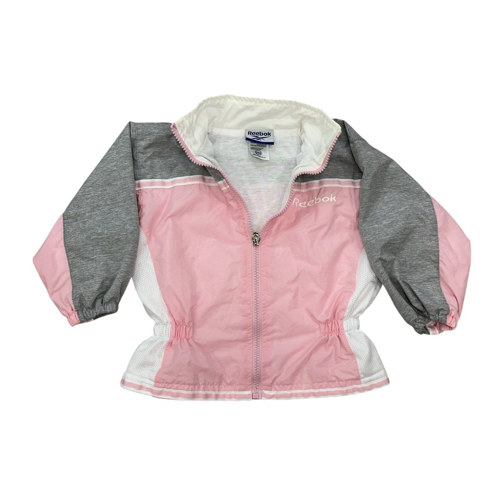 Vintage Reebok‎ 24M Girl Windbreaker Jacket Y2K 80s 90s Pink Gray EUC Full Zip